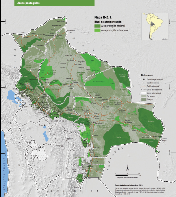 Mapa de Áreas Protegidas en Bolivia